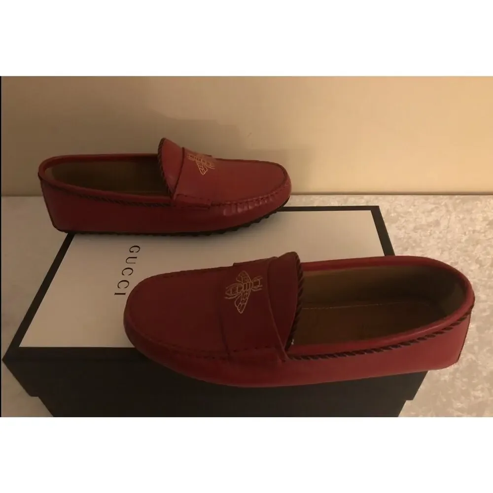 NIB Gucci Kanye Web Trim Red Leather Bee Detail Drivers Size 6.5EU/7.5US $620.00
